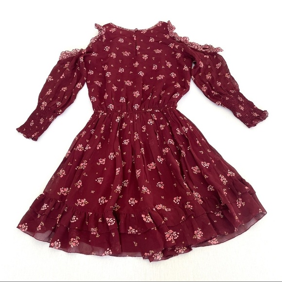 JOIE Arleth Cold Shoulder Floral Silk Dress In Deep Verbena - Picture 4 of 11